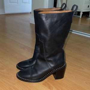 Black leather boots with tiny studs